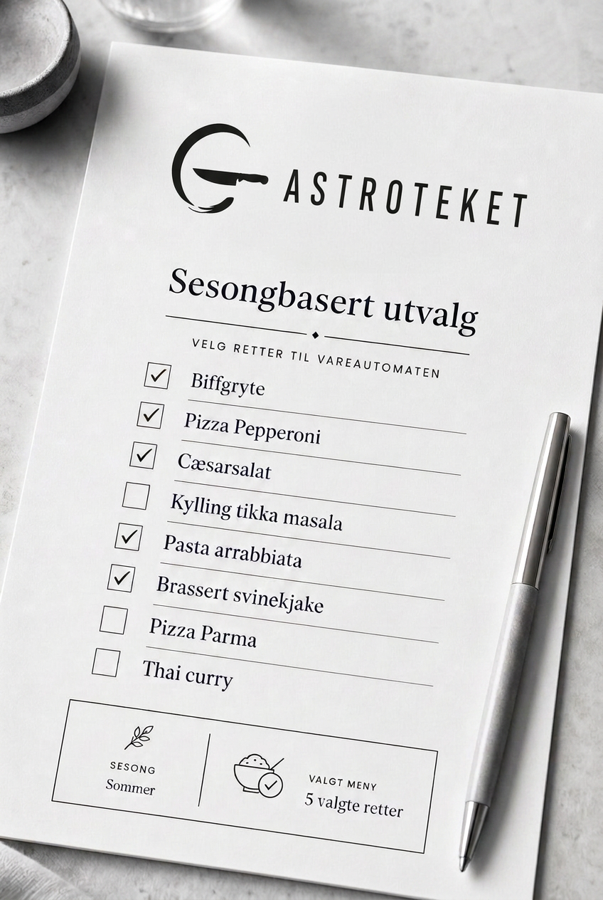 Menyark der serveringsstedet krysser av for sesongens retter